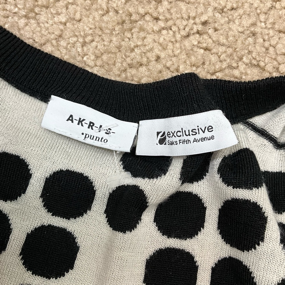 AKRIS PUNTO Saks Fifth Avenue Size US 8 Black Cream Polka Dot Cardigan Sweater - Picture 3 of 8
